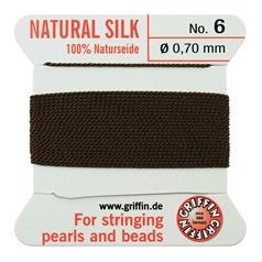 Griffin Natural Silk Beading Thread (0.70mm No.6) + Needle Brown  2 metres NETT