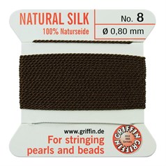 Griffin Natural Silk Beading Thread (0.80mm No.8) + Needle Brown 2 metres NETT