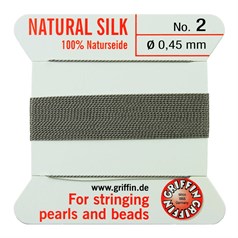 Griffin Natural Silk Beading Thread (0.45mm No.2) + Needle Grey 2 metres NETT