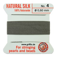 Griffin Natural Silk Beading Thread (0.60mm No.4) + Needle Grey 2 metres NETT