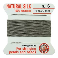 Griffin Natural Silk Beading Thread (0.70mm No.6) + Needle Grey  2 metres NETT