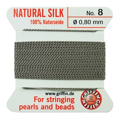 Griffin Natural Silk Beading Thread (0.80mm No.8)+ Needle Grey 2 metres NETT