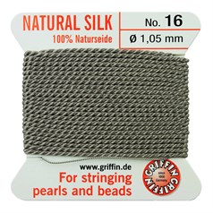 Griffin Natural Silk Beading Thread (1.05mm No.16)  + Needle Grey 2 metres NETT