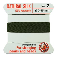 Griffin Natural Silk Beading Thread (0.45mm No.2) + Needle Olive 2 metres NETT