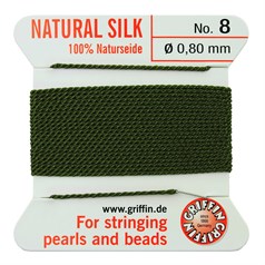 Griffin Natural Silk Beading Thread (0.80mm No.8) + Needle Olive 2 metres NETT