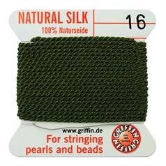 Griffin Natural Silk Beading Thread (1.05mm No.16) + Needle Olive 2 metres NETT