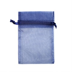 Navy Organza Pouch with Satin Ribbon 14x10cm