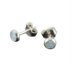 Round 4mm Sterling Silver and Manmade Blue Opal Earstud Earrings