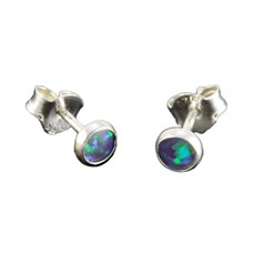 Round 4mm Sterling Silver and Manmade Green Opal Earstud Earrings