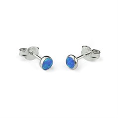 Round 4mm Sterling Silver and Manmade Deep Blue Opal Earstud Earrings