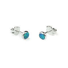 Round 4mm Sterling Silver and Manmade Blue Green Opal Earstud Earrings