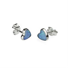 Heart Shape 6mm Sterling Silver and Manmade Blue Opal Earstuds