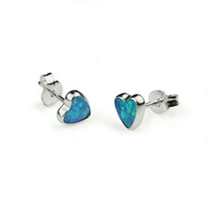 Heart Shape 6mm Sterling Silver and Manmade Blue Green Opal Earstuds