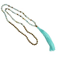 Mala Necklace with 6mm Frosted Amazonite  Beads & Tassel 80cm Long