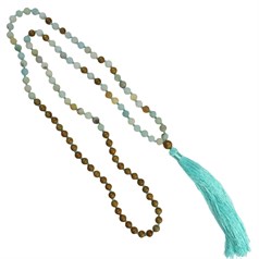 Mala Necklace with 8mm Frosted Amazonite  Beads & Tassel 80cm Long