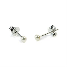 3-3.5mm Button Pearl Stud Earring with Sterling Silver Fittings in White