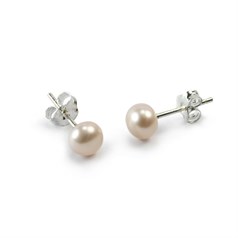 6mm Button Pearl Stud Earring with Sterling Silver Fittings in Baby Pink