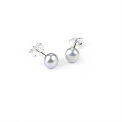 6mm Button Pearl Stud Earring with Sterling Silver Fittings in Baby Blue