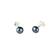 6mm Button Pearl Stud Earring with Sterling Silver Fittings in Peacock