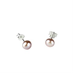 6mm Button Pearl Stud Earring with Sterling Silver Fittings in Natural Purple