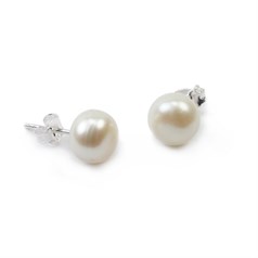 6mm Button Pearl Stud Earring with Sterling Silver Fittings in Natural Orange