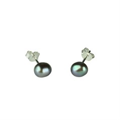 6-7mm Baroque Pearl Stud Earring with Sterling Silver Fittings in Silver/Grey
