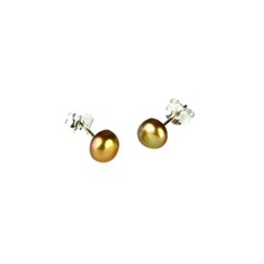 6-7mm Baroque Pearl Stud Earring with Sterling Silver Fittings in Champagne