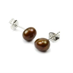 6-7mm Baroque Pearl Stud Earring with Sterling Silver Fittings in Bronze