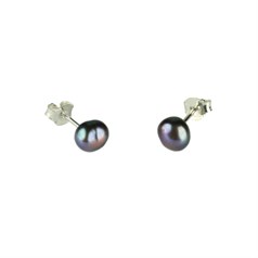 6-7mm Baroque Pearl Stud Earring with Sterling Silver Fittings in Peacock
