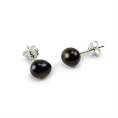 6-7mm Baroque Pearl Stud Earring with Sterling Silver Fittings in Black