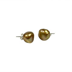 10-12mm Baroque Pearl Stud Earring with Sterling Silver Fittings in Champagne