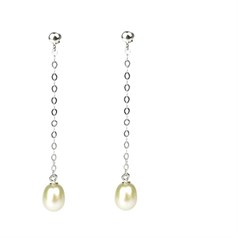 8.8.5mm Rice Pearl Eardrop Earring with Sterling Silver Fittings and 1.75" Chain in White