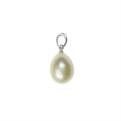 Rice Shaped Pearl Pendant with Sterling Silver Bail White