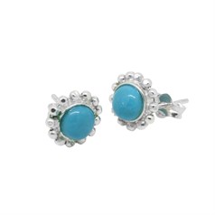 Natural Turquoise Fancy Studded Edge Earrings -Birthstone December Sterling Silver