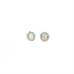 Fancy Studded Edge Earrings Sterling Silver with Synthetic Opal