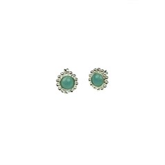 Fancy Studded Edge Earrings Sterling Silver with Chinese Amazonite