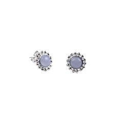 Fancy Studded Edge Earrings Sterling Silver with Blue Lace Agate