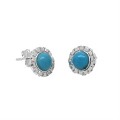 Natural Turquoise Fancy Fluted Edge Earrings -  Birthstone December Sterling Silver