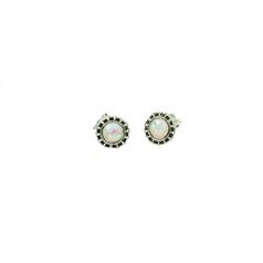 Fancy Fluted Edge Earrings Sterling Silver with Synthetic Opal