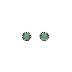 Fancy Fluted Edge Earrings Sterling Silver with Chinese Amazonite