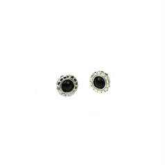 Fancy Fluted Edge Earrings Sterling Silver with Black Agate