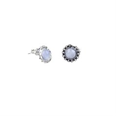 Fancy Fluted Edge Earrings Sterling Silver with Blue Lace Agate