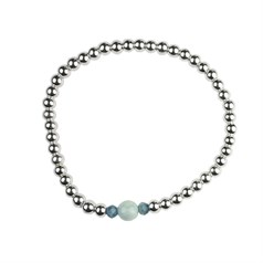 Aquamarine Bracelet Hematine with White Silver Plating - Birthstone March