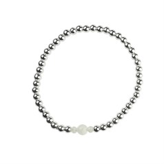 Moonstone Bracelet Hematine with White Silver Plating - Birthstone June