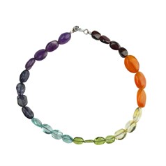 7 Chakra Oval Bead Bracelet with Sterling Silver Bolt Ring Clasp