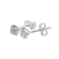 Round 4mm Sterling Silver Earstud Earrings with Cubic Zirconia