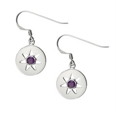 Amethyst Facet Disc Eardrop 14mm with Star Cut Out Sterling Silver