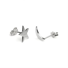 Crescent Moon & Star Earstuds approx 10mm with Scrolls Sterling Silver (STS)
