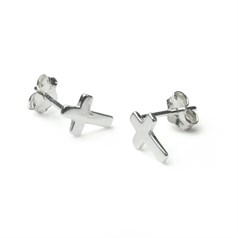 Cross Earstuds 8x6mm with Scrolls Sterling Silver (STS)
