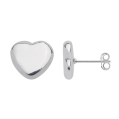 Hollow Heart Shape Earstuds 10mm  complete with Scrolls Sterling Silver